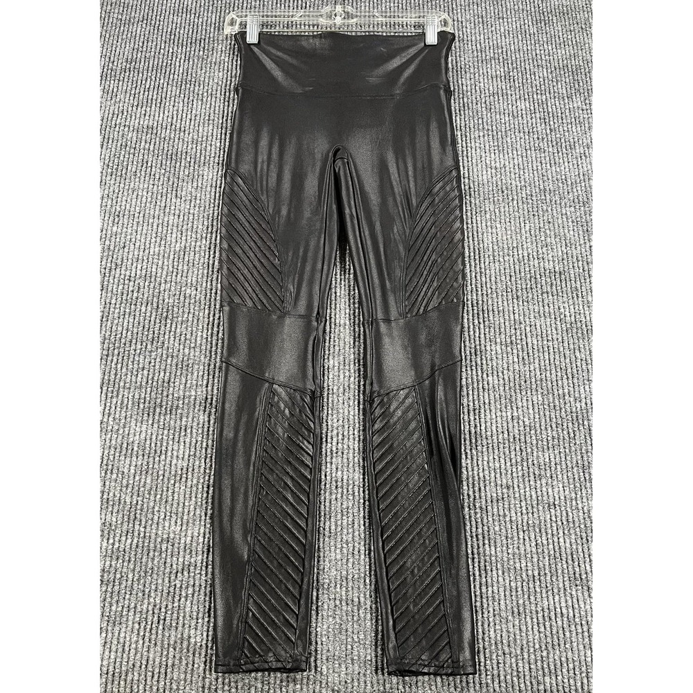 Spanx Moto‎ Leggings Womens Medium Black Faux Leather High Rise Activewear Pants
